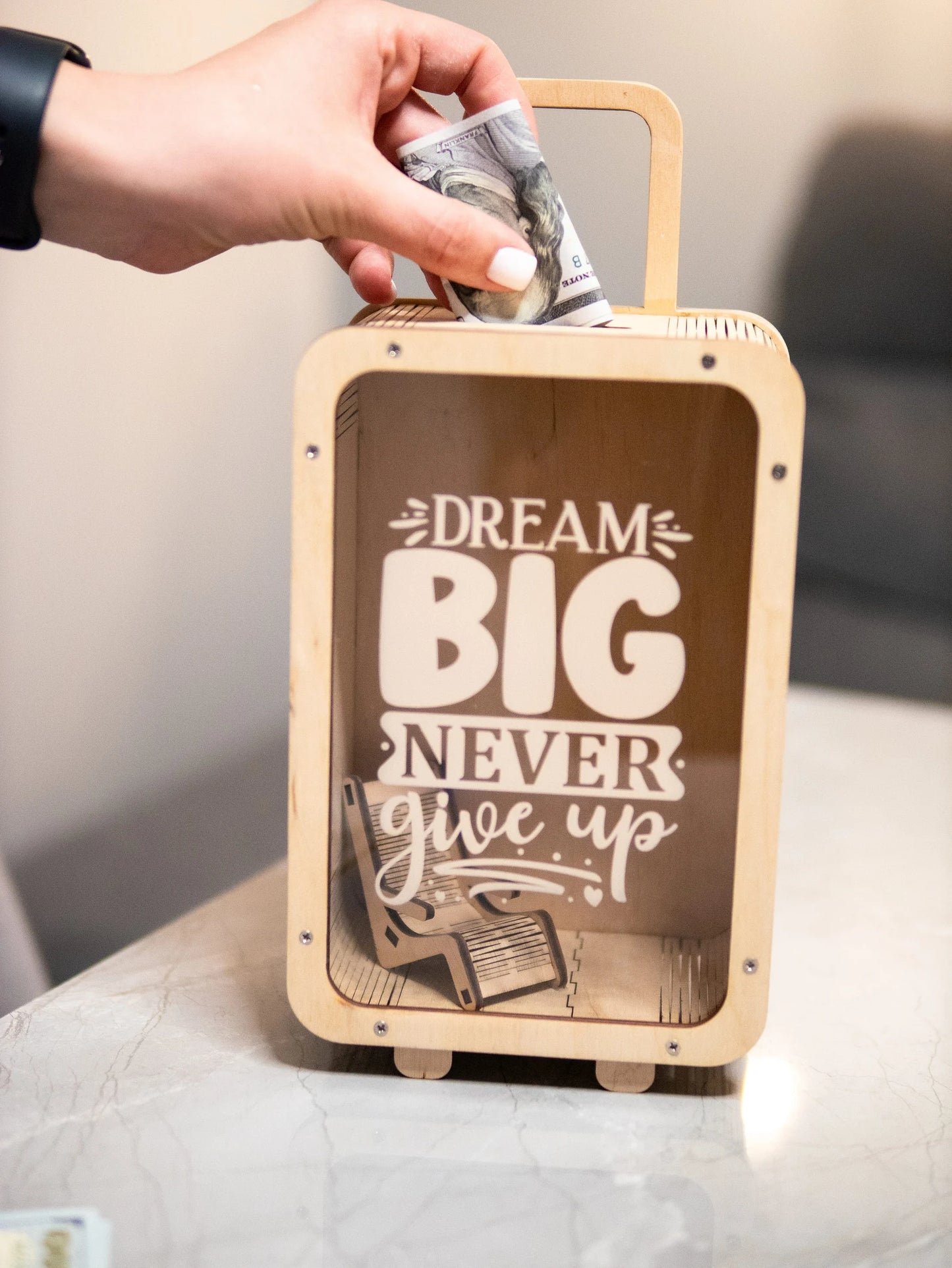 Travel Money Saving Wooden Bag